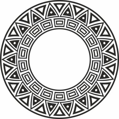 Yerli Amerikan vektör yuvarlak monokrom deseni. Daire şeklinde geometrik şekiller. Amerika 'nın, Maya' nın, Azteklerin, İnkaların ulusal süslemeleri