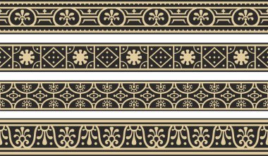 Kusursuz altın ve siyah sınır, Pompei çerçevesi. Bitmek bilmeyen Napoli süsü. Antik Roma Sanatı