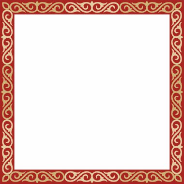 Kırmızı kare Kazak ulusal süsü olan vektör altın. Büyük Steppe 'deki insanların etnik kalıpları