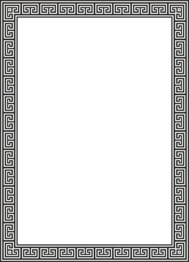 Siyah vektör monokrom klasik Yunan kare süsü. Antik Yunan ve Roma İmparatorluğu dikdörtgeni. Bizans duvarları, zemin ve tavan resimleri. Avrupa saraylarının dekorasyonu