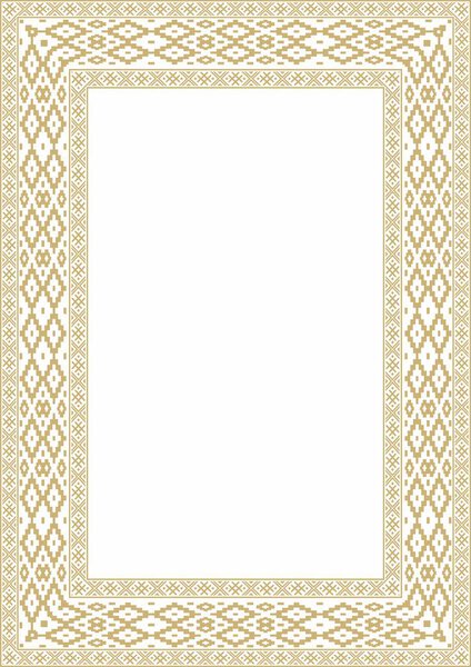 Vector golden square belarusian national ornament frame. Ethnic pattern rectangle of Slavic peoples, Russian, Ukrainian, Serb, Pole, Bulgarian. Cross stitch templat