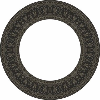 Vektör doğrusal kontur siyah ve altın sarısı Türk süsü. Osmanlı çemberi, halka, çerçeve. Lekelenmiş camlar için Müslüman deseni.