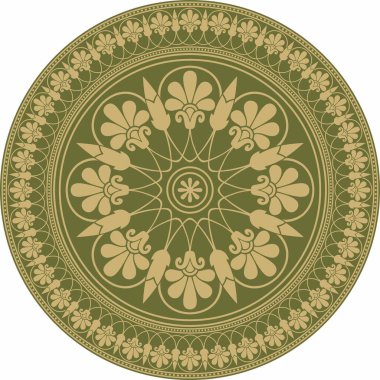 Yeşil, klasik Yunan yuvarlak süsü olan vektör altın. Antik Yunan ve Roma İmparatorluğu Çemberi. Bizans duvarları, zemin ve tavan resimleri. Avrupa saraylarının dekorasyonu