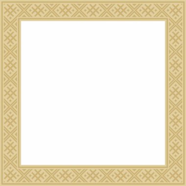 Vektör altın kare Belarus ulusal süs çerçevesi. Slav halkları, Rus, Ukraynalı, Sırp, Polonyalı, Bulgar etnik desenli dikdörtgen. Çapraz dikiş şablonu