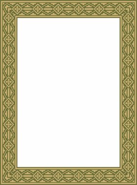 Yeşil kare klasik Rönesans süsü olan vektör altın. Dikdörtgen, Avrupa sınırı, canlanma biçimi çerçevesi