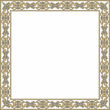 Vektör kare altın ve siyah antik Rus süsü. Slav dikdörtgeni, sınır, çerçeve. Kraliyet odalarının resimleri.