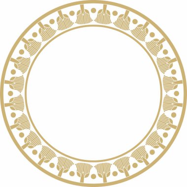 Vektör altın yuvarlak Mısır süsü. Çember, çerçeve, eski Mısır yüzüğü. Nilüfer çiçekleri ve su deseni.