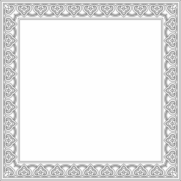 Векторный чёрный контур китайский прямоугольник, рамка. Квадратные орнаменты восточных народов, Кореи, Тайваня, Китая, Гонконга, Индонези