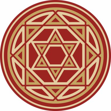 Kırmızı Yahudi aksesuarlı saf altın. Davut Yıldızı. Semitik halk çemberi, düzen. İsrail etnik işareti, halka