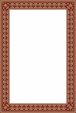 Kırmızı Kızılderili ulusal süsü olan vektör kare altın. Etnik bitki sınırı. Çiçek çerçevesi. Gelincikler ve yapraklar