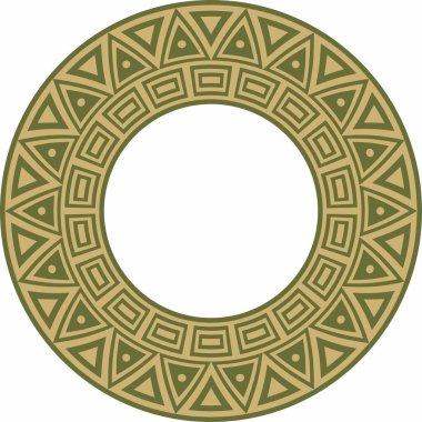 Native American vector round gold with green pattern. Geometric shapes in a circle. National ornament of the peoples of America, Maya, Aztecs, Incas