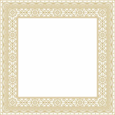 Vector square gold border, frame, Pompeii. Rectangle Neopolitan ornament. Art of Ancient Rome. Template for stained glas