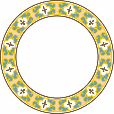 Renkli, yuvarlak, klasik Rönesans süsü. Çember, halka, Avrupa sınırı, canlanma tarzı çerçevesi