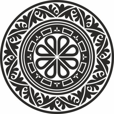 Siyah vektör monokrom şablon yuvarlak klasik Bizans süsü. Çember, halka, sınır, Antik Yunan, Doğu Roma İmparatorluğu çerçevesi. Rus Ortodoks Kilisesi Dekorasyonu