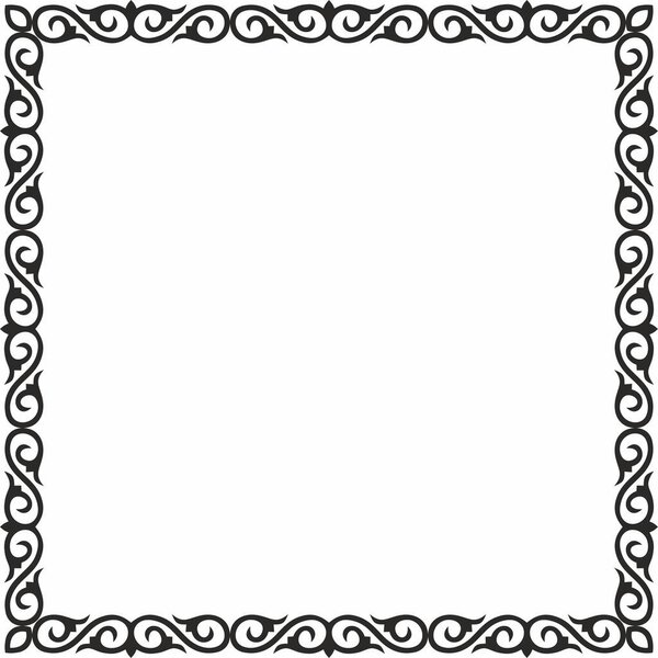 Vector black monochrome square Kazakh national ornament. Ethnic pattern of the peoples of the Great Steppe