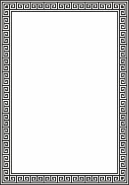 Siyah vektör monokrom klasik Yunan kare süsü. Antik Yunan ve Roma İmparatorluğu dikdörtgeni. Bizans duvarları, zemin ve tavan resimleri. Avrupa saraylarının dekorasyonu