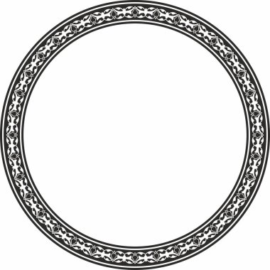 Siyah tek renkli vektör, Türk süsü. Osmanlı çemberi, halka, çerçeve.