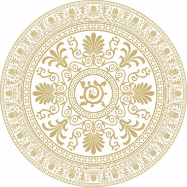 Vektör klasik yuvarlak süs. Daire şeklinde altın desenli. Yunanistan ve Antik Roma 'nın çizimleri. Çiçek çizimi