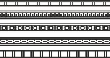 Vector set of black monochrome seamless Egyptian borders. Endless Ornaments of Ancient Egypt. Geometric African frame clipart