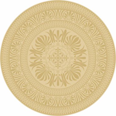 Vektör altın klasik Yunan yuvarlak süsü. Antik Yunan ve Roma İmparatorluğu Çemberi. Bizans duvarları, zemin ve tavan resimleri. Avrupa saraylarının dekorasyonu