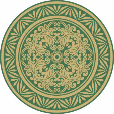 Yeşil yuvarlak, klasik Bizans aksesuarlı vektör altın. Çember, halka, sınır, Antik Yunan, Doğu Roma İmparatorluğu çerçevesi. Rus Ortodoks Kilisesi Dekorasyonu