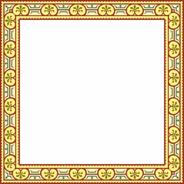 Vektör karesi renkli sınır, çerçeve, Pompeii. Dikdörtgen Neopolitan süsü. Antik Roma Sanatı. Boyalı cam şablonu