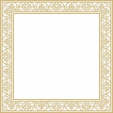 Vector square gold border, frame, Pompeii. Rectangle Neopolitan ornament. Art of Ancient Rome. Template for stained glas