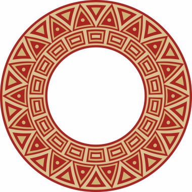 Native American vector round gold with red pattern. Geometric shapes in a circle. National ornament of the peoples of America, Maya, Aztecs, Incas