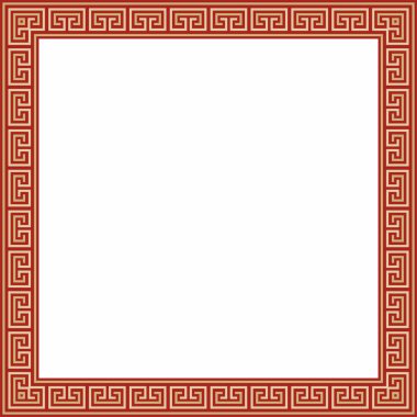 Kırmızı klasik Yunan kare süslemeli vektör altın. Antik Yunan ve Roma İmparatorluğu dikdörtgeni. Bizans duvarları, zemin ve tavan resimleri. Avrupa saraylarının dekorasyonu