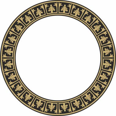 Vektör altın ve siyah yuvarlak klasik Bizans süsü. Çember, halka, sınır, Antik Yunan, Doğu Roma İmparatorluğu çerçevesi. Rus Ortodoks Kilisesi Dekorasyonu