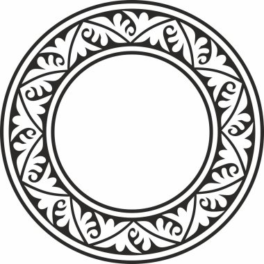 Siyah vektör monokrom şablon yuvarlak klasik Bizans süsü. Çember, halka, sınır, Antik Yunan, Doğu Roma İmparatorluğu çerçevesi. Rus Ortodoks Kilisesi Dekorasyonu