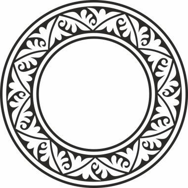 Vector black monochrome stencil round classic byzantine ornament. Circle, ring, border, Ancient Greece, Eastern Roman Empire frame. Decoration of the Russian Orthodox Churc clipart