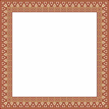 Kırmızı kare Kızılderili desenli vektör altın. Ulusal etnik süsler, sınırlar, çerçeveler. Güney Amerika halklarının renkli süslemeleri, Maya, İnka, Aztekler.