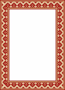 Kırmızı İran süslemeli vektör kare altın. Dikdörtgen, çerçeve, sınır, İran, Irak, Tacikistan halklarının etnik düzeni