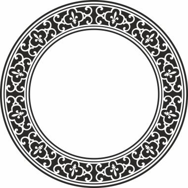 Klasik Rönesans süsü etrafında siyah tek renkli vektör. Çember, halka, Avrupa sınırı, canlanma tarzı çerçevesi