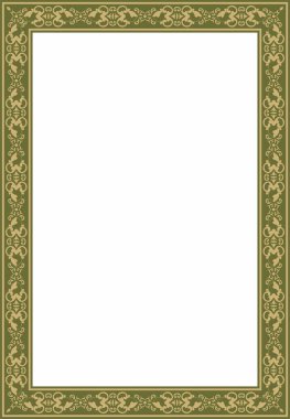 Yeşil antik Rus aksesuarlı vektör kare altın. Slav dikdörtgeni, sınır, çerçeve. Kraliyet odalarının resimleri.