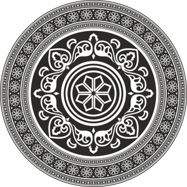 Siyah tek renkli vektör, antik Rus süsü. Slav sınırı, çerçeve. Çember, halka. Kraliyet odalarının resimleri.