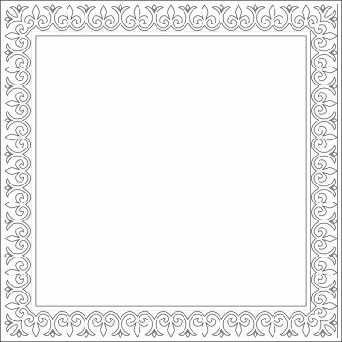 Siyah vektör karesi klasik Bizans süsü. Dikdörtgen, sınır, Antik Yunan, Doğu Roma İmparatorluğu çerçevesi. Rus Ortodoks Kilisesi Dekorasyonu