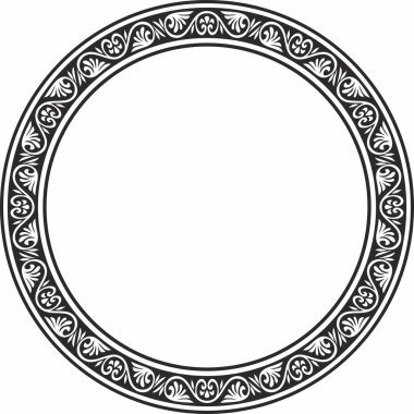 Siyah vektör monokrom şablon yuvarlak klasik Bizans süsü. Çember, halka, sınır, Antik Yunan, Doğu Roma İmparatorluğu çerçevesi. Rus Ortodoks Kilisesi Dekorasyonu
