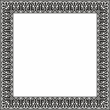 Siyah, tek renkli Arap ulusal kare süsü. Etnik dikdörtgen, doğu halkları çerçevesi. Farsça resim