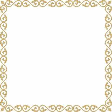 Vektör altın kare Kazak ulusal süsü. Büyük Steppe 'deki insanların etnik kalıpları