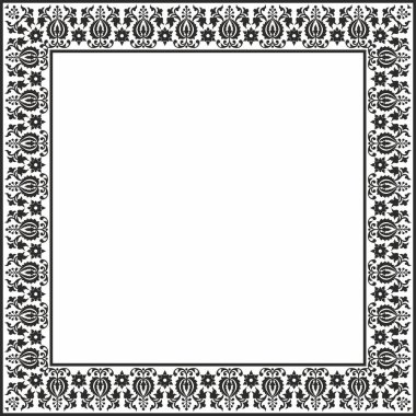 Vektör karesi siyah monokrom antik Rus süsü. Slav dikdörtgeni, sınır, çerçeve. Kraliyet odalarının resimleri.