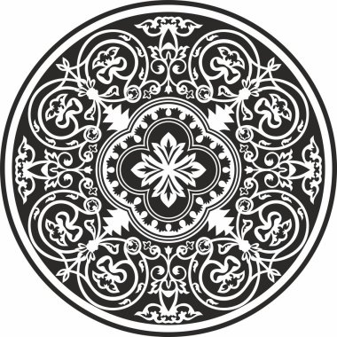 Siyah vektör monokrom şablon yuvarlak klasik Bizans süsü. Çember, halka, sınır, Antik Yunan, Doğu Roma İmparatorluğu çerçevesi. Rus Ortodoks Kilisesi Dekorasyonu