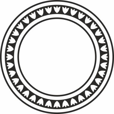 Vektör tek renkli siyah Türk ulusal süsü. Osmanlı sınırı, çerçeve. Etnik çiçek çemberi, halka, Seljuk Türkleri deseni. Sultan 'ın sarayının dekorasyonu.