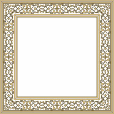 Siyah kare Türk ulusal süsü olan vektör altın. Osmanlı sınırı, çerçeve. Etnik çiçek dikdörtgeni, Seljuk Türkleri deseni. Sultan 'ın sarayının dekorasyonu.