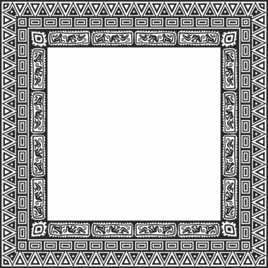 Siyah monokrom kareli vektör ulusal Hint desenleri. Ulusal etnik süsler, sınırlar, çerçeveler. Güney Amerika halklarının renkli süslemeleri, Maya, İnka, Aztekler