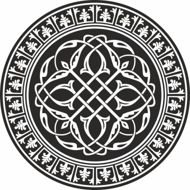 Siyah vektör monokrom şablon yuvarlak klasik Bizans süsü. Çember, halka, sınır, Antik Yunan, Doğu Roma İmparatorluğu çerçevesi. Rus Ortodoks Kilisesi Dekorasyonu