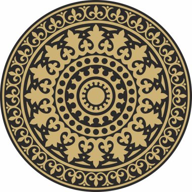 Vektör altın ve siyah yuvarlak klasik Bizans süsü. Çember, halka, sınır, Antik Yunan, Doğu Roma İmparatorluğu çerçevesi. Rus Ortodoks Kilisesi Dekorasyonu