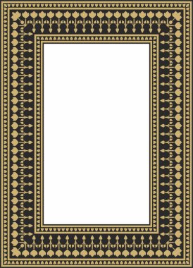 Siyah kare Türk ulusal süsü olan vektör altın. Osmanlı sınırı, çerçeve. Etnik çiçek dikdörtgeni, Seljuk Türkleri deseni. Sultan 'ın sarayının dekorasyonu.
