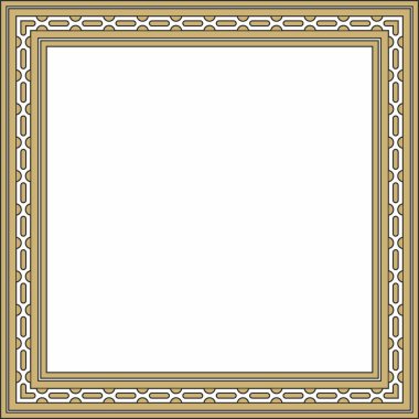 Vektör altın ve siyah kare Mısır süsü. Dikdörtgen, çerçeve, eski Mısır. Nilüfer çiçekleri ve su deseni.